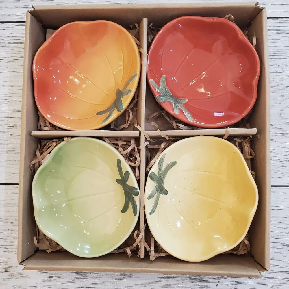 Williams Sonoma Boxcar Willies Ceramic HEIRLOOM TOMATO Dipping Bowls (4) NOB